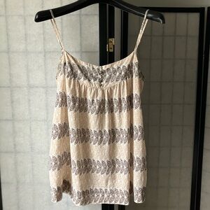 Banana Republic Top Spaghetti Strap Tan Leaf Pattern Flowy Cotton